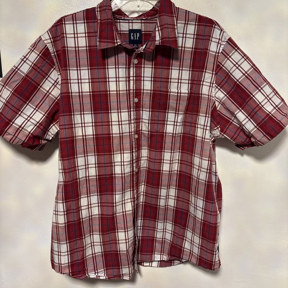Gap Men's Button-Down 2XL Short Sleeve Shirt Brookside Plaid Scooter Red